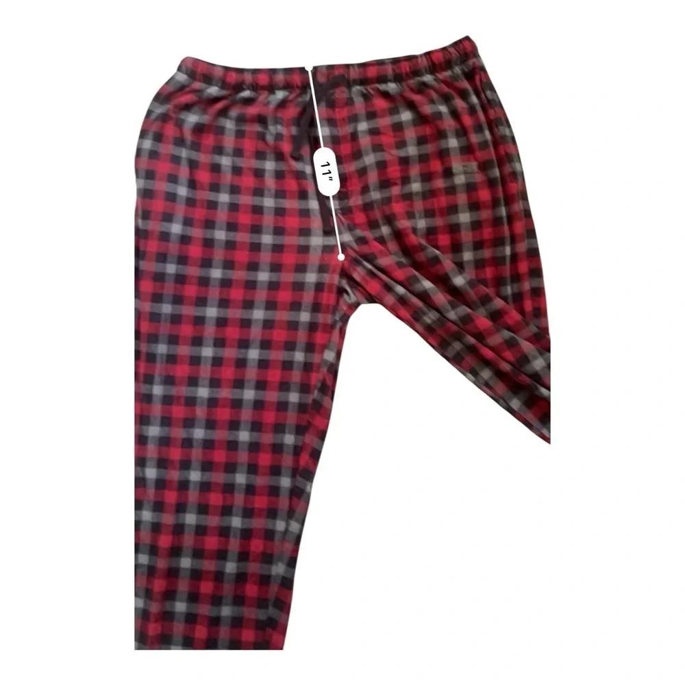 IZOD fleece pajama pants XL black and red plaid side pockets polyester